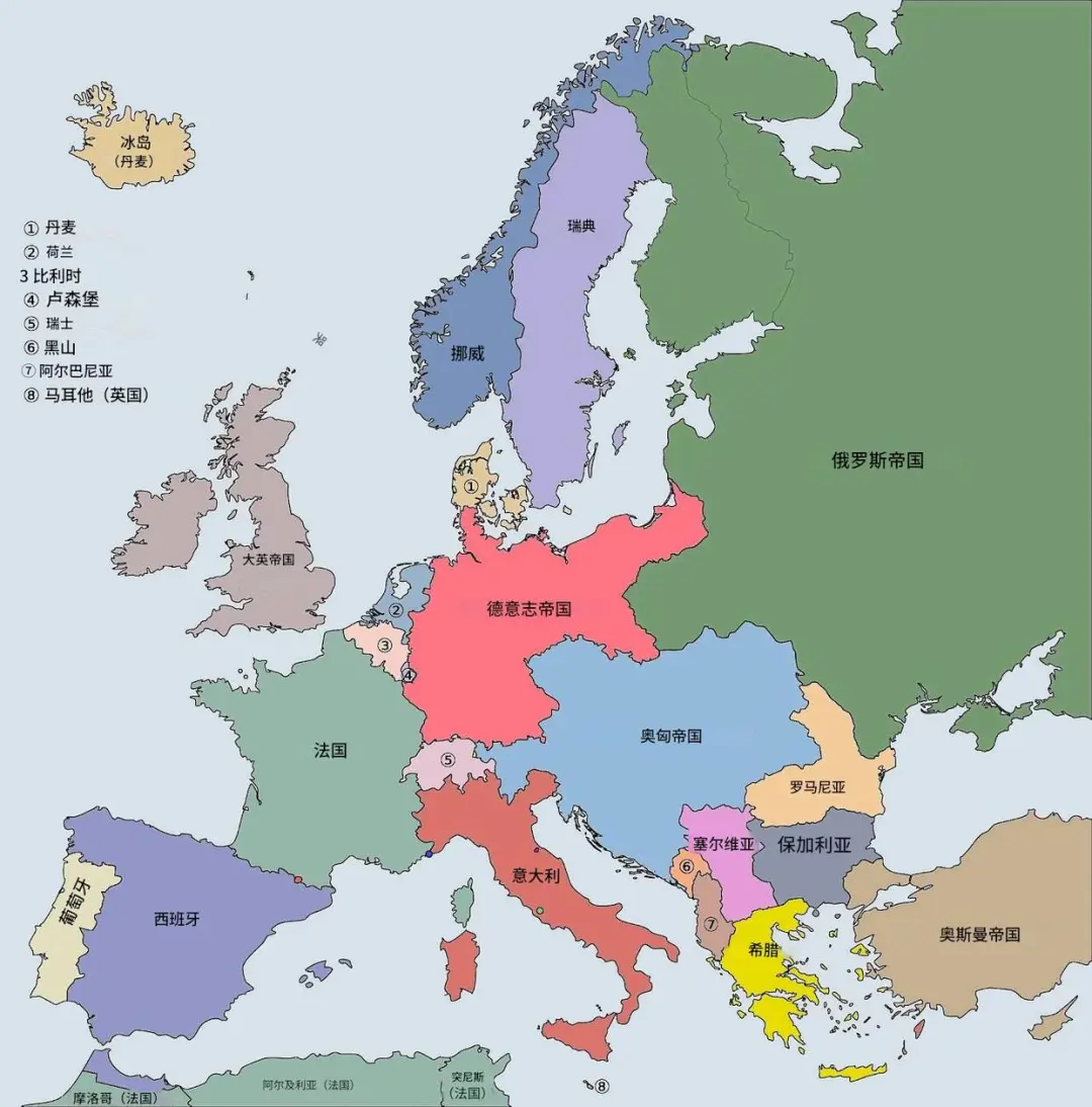 第一次世界大战前夕欧洲地图，和现在哪不同