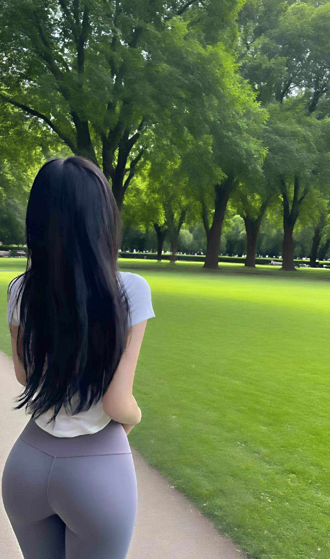 公园里的“背影杀手”，瑜伽裤穿出完美腰臀比！💜  偶遇神仙小姐姐！公...