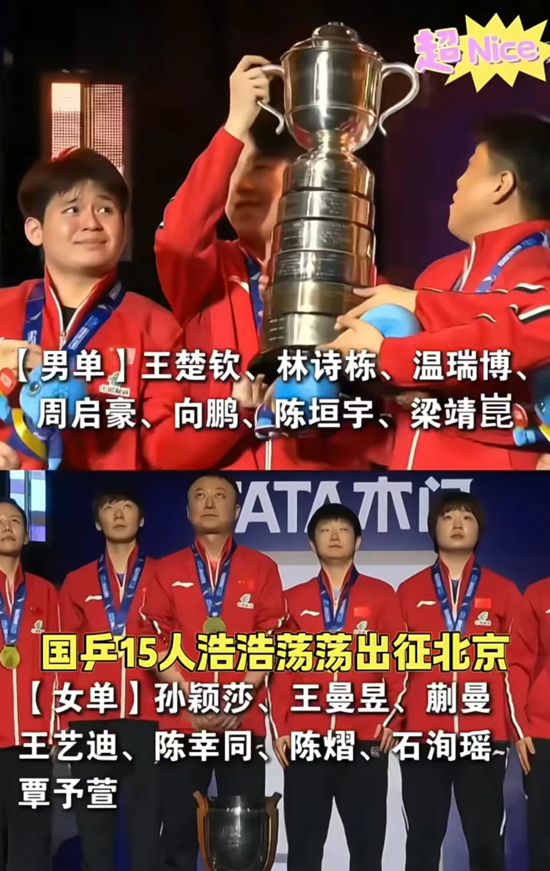 望穿秋水，WTT中国大满贯名单终于出炉，

不能说很强，只能说最强！

其中大家最期待的王楚钦、孙颖莎确认出战。

男单还有林诗栋、温瑞博、周启豪、向鹏、陈垣宇、梁靖崑。

女单分别是王曼昱、蒯曼、王艺迪、陈幸同、陈煜、石洵瑶、覃予萱。

中国大满贯将在十月份(1-11日)在北京开打。

目前双打名