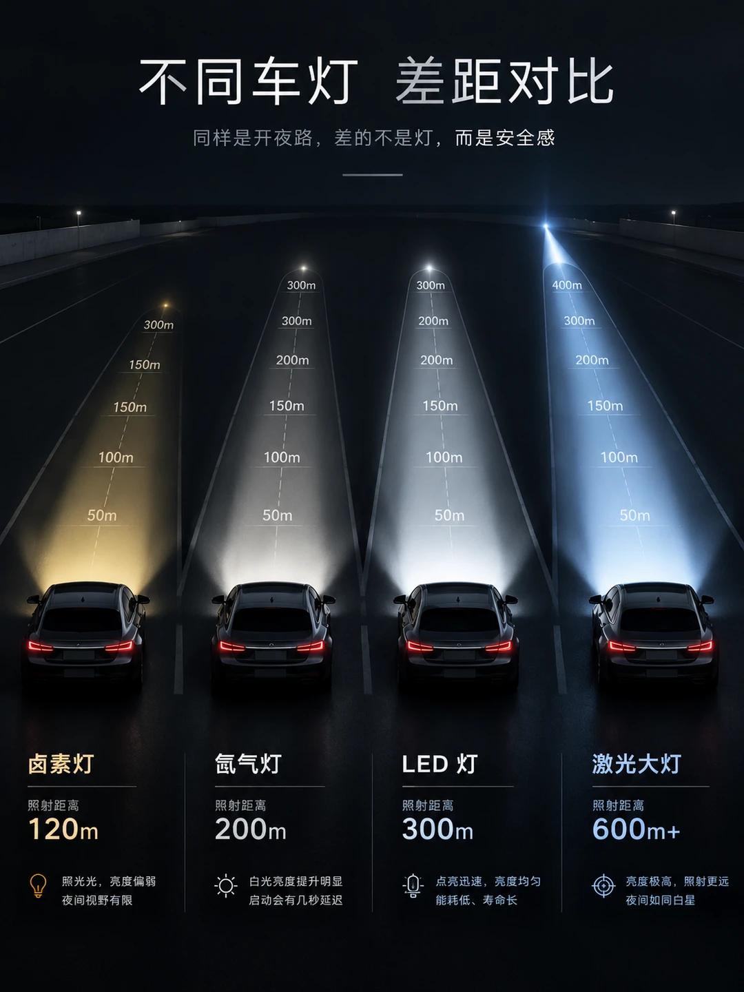 🚗四种车灯差距太大了！