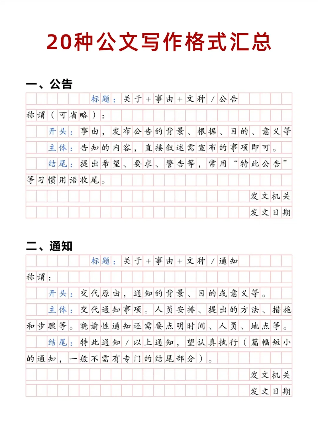 申论 | 20种公文写作格式汇总！