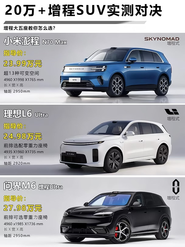 续航空间大比拼｜20W+增程五座对决
