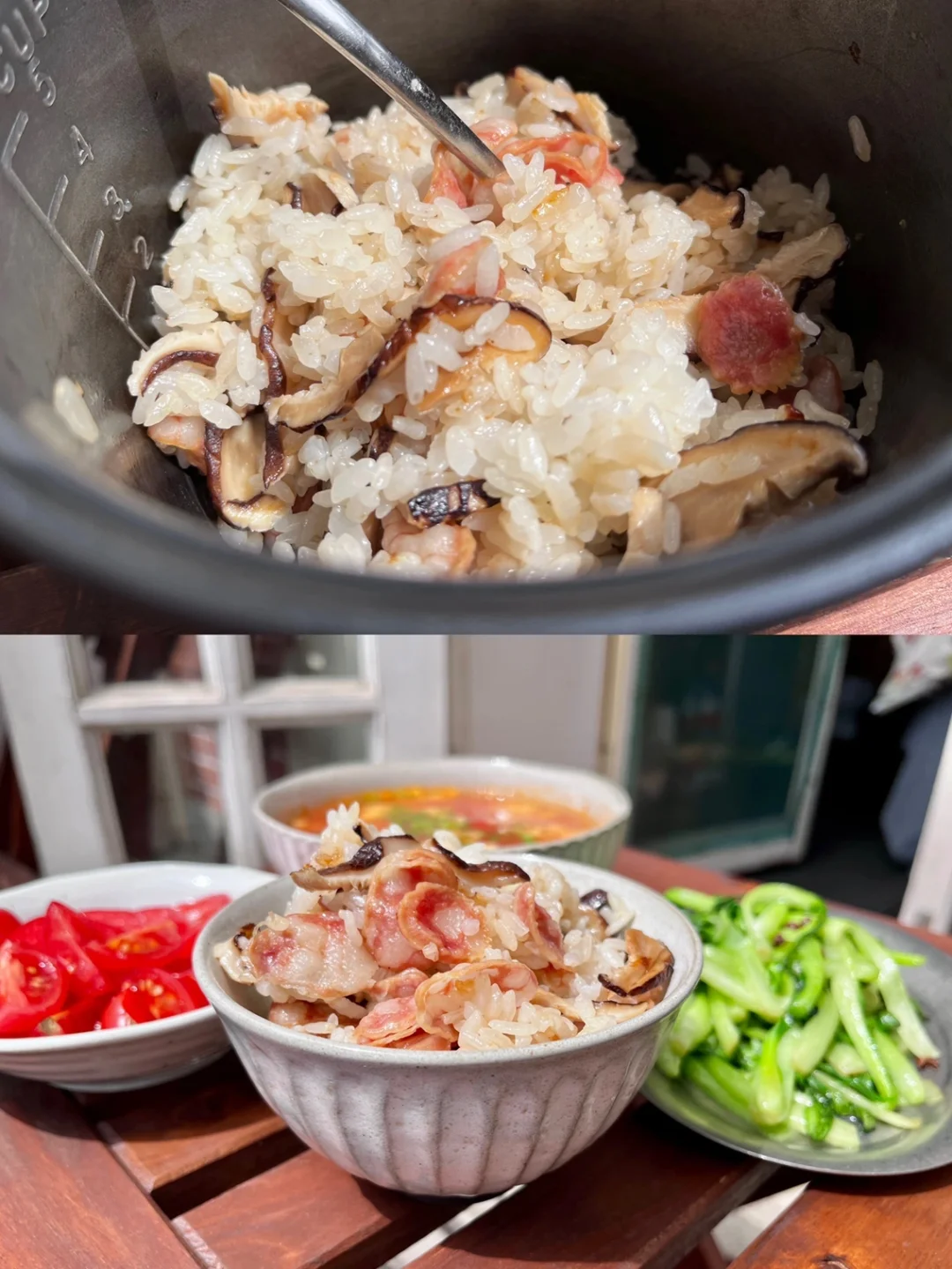 时令菜谱｜春味🍃｜清炒鸡毛菜+腊肠香菇焖饭