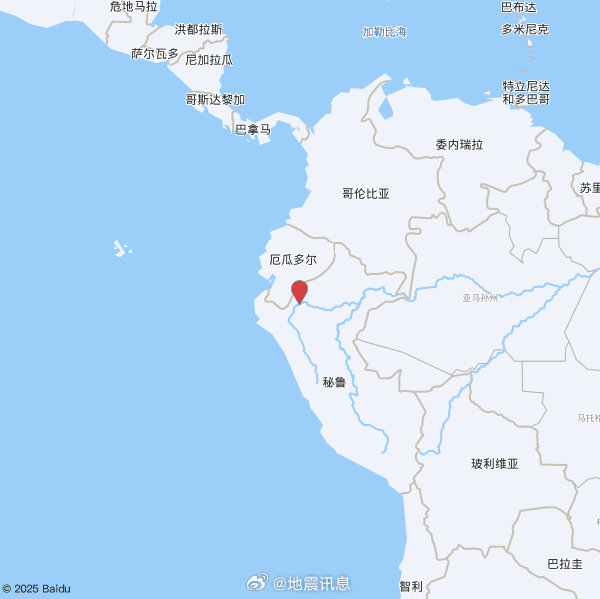 【欧洲地中海地震中心】发布，2026-10-02 23:27:09 在 秘鲁北部（纬度:4.31°S 经度:77.93°W 发生3.5级地震，震源深度:20.0公里，查看详细 #App ​
