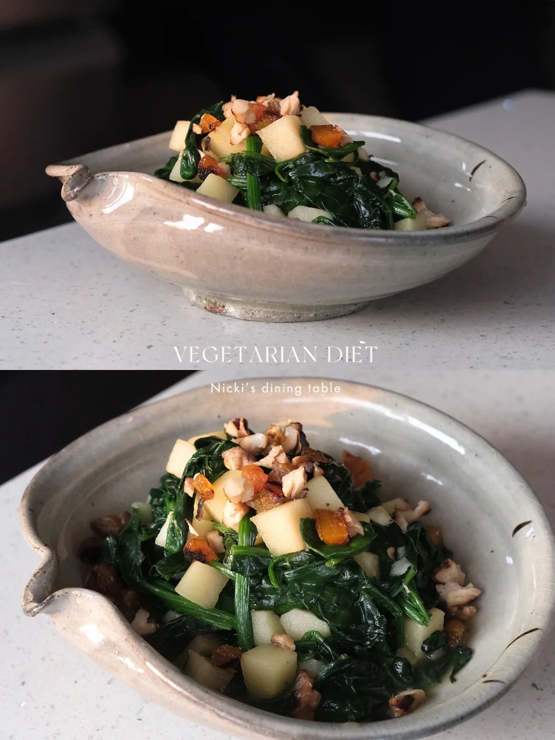 菠菜炒苹果，蔬菜和水果真的很搭！