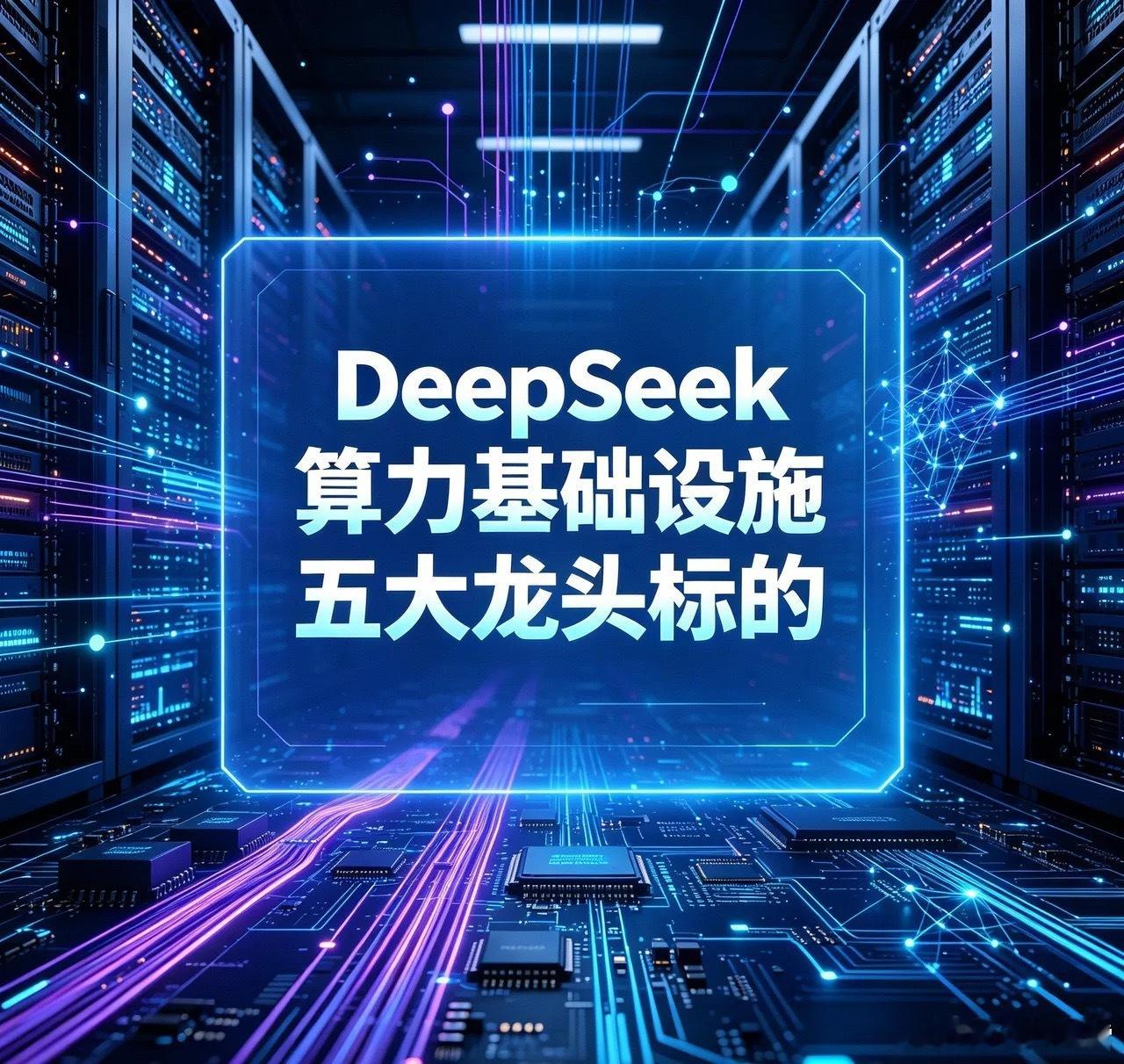 DeepSeek算力基础设施五大龙头标的

1、中科曙光（603019）——国产算力服务器龙头
行业地位：国家级智算领军企业，全链路覆盖"芯片-计算-存储-网络-散热"。
核心技术：scaleX40超节点采用无线缆直插架构，部署周期从数月缩至数小时，万卡超集群已落地国家超算互联网。
受益逻辑：深度适配DeepSeek全系 ​