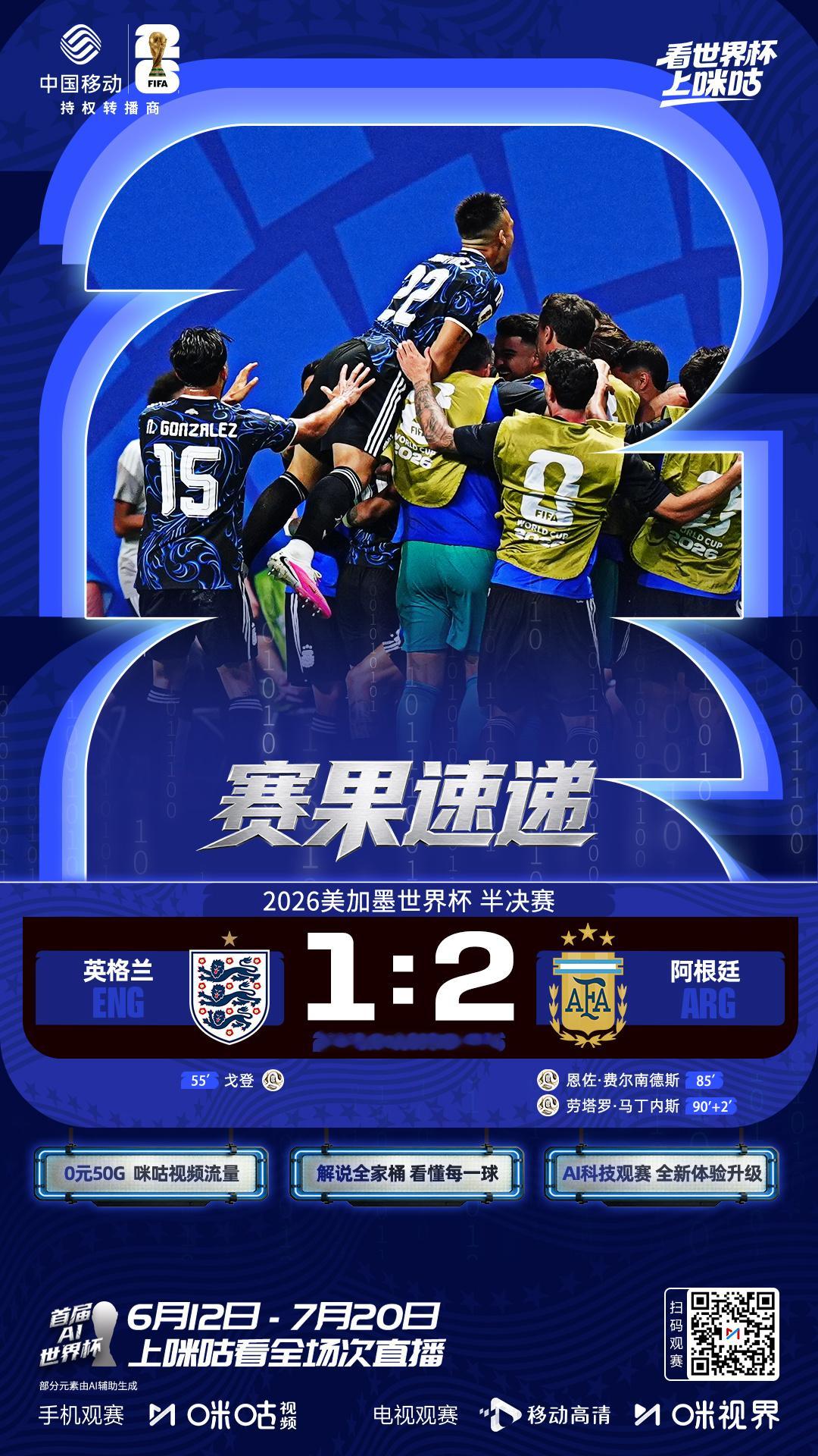 🏆美加墨世界杯半决赛 [足球]恩佐破门 劳塔罗绝杀 🆚阿根廷2:1...