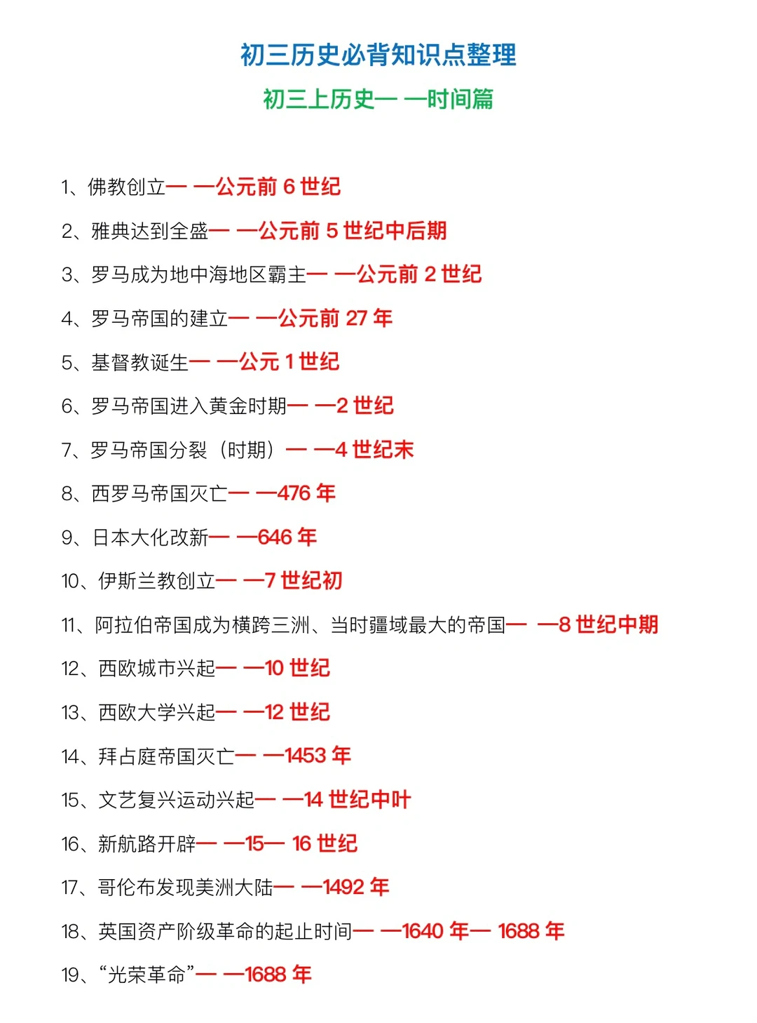 九年级历史，必背知识点整理‼️