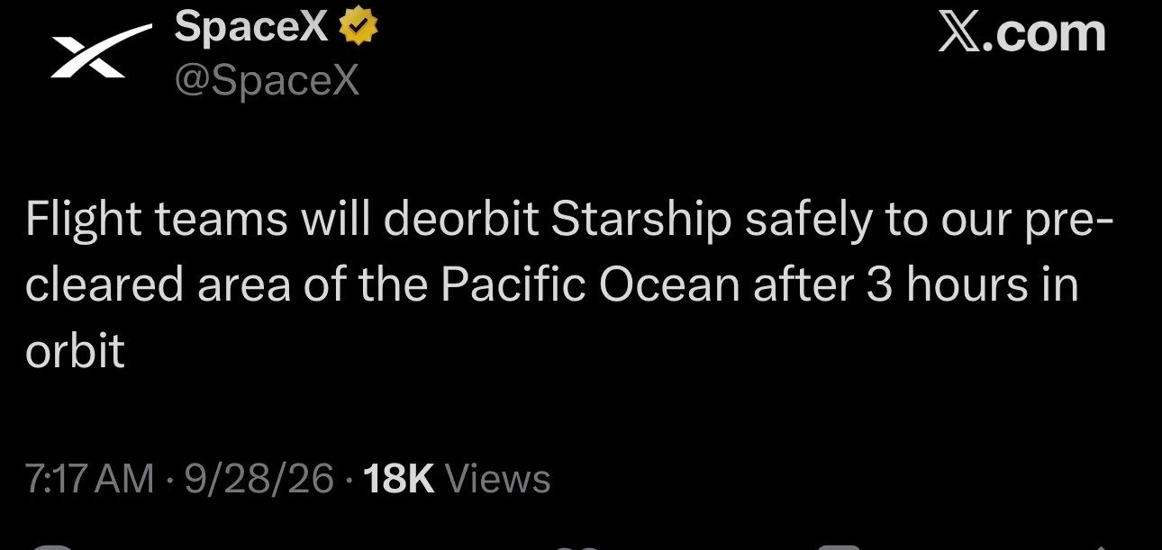 出事儿了，SpaceX决定星舰S41提前返回，预定落区为直播中提及的夏威夷区域。#航天爱好者网[超话]# ​