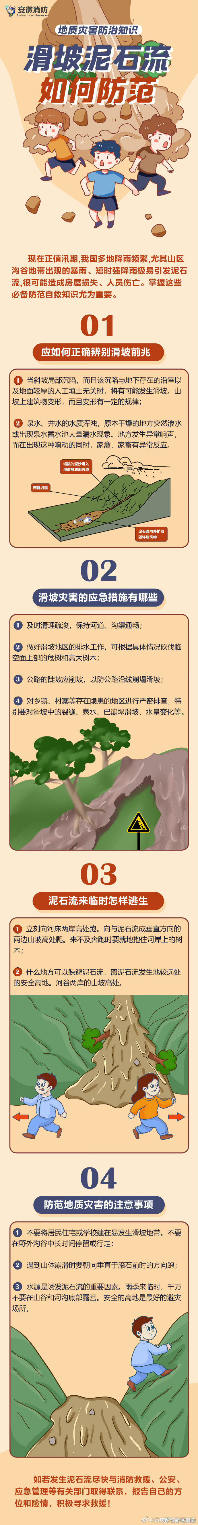 【滑坡泥石流如何防范】山体滑坡是山区特有的一种自然地质现象，其危害性极大，万一遇到这样的危险情况，该怎么自救？戳图↓↓学习防汛避险知识~#泰国洪灾后大量蛇和鳄鱼出没# ​