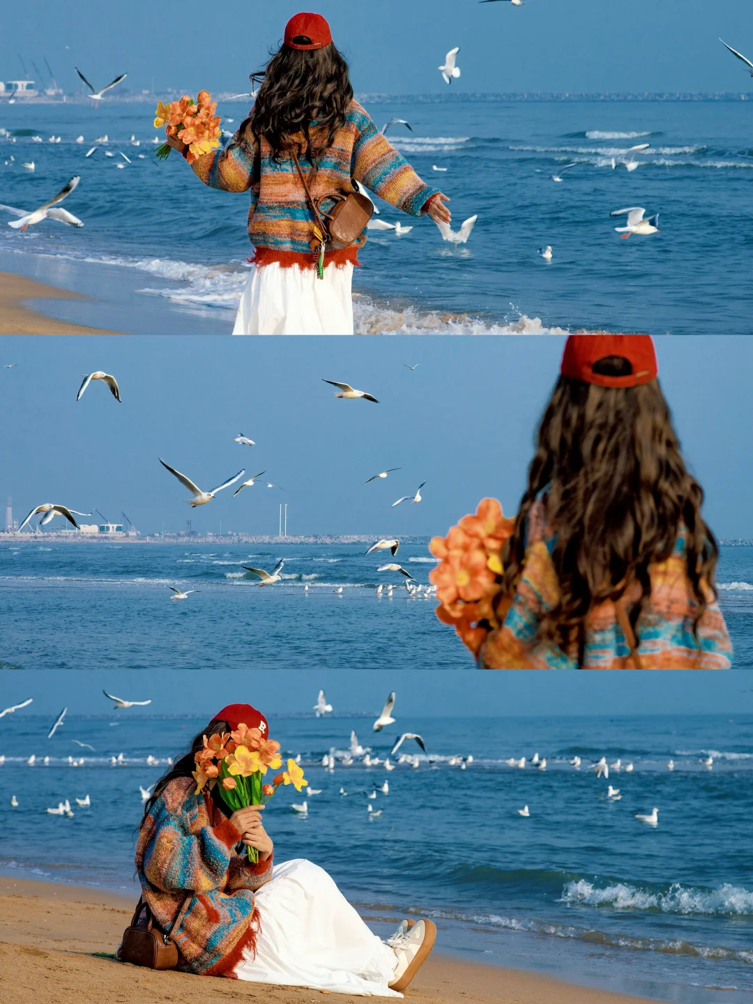 海边不露脸电影感拍照姿势|附拍照调色教程