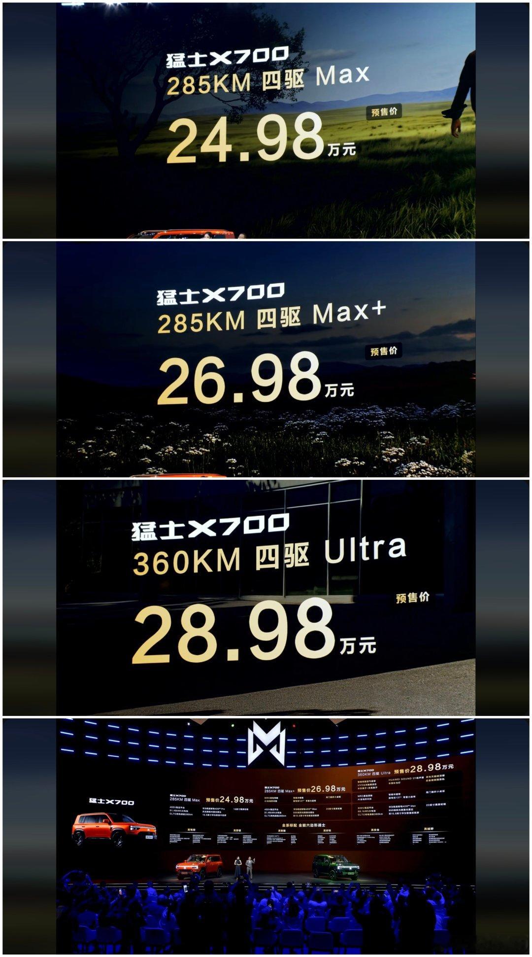 东风猛士X700发布预售，起步价24.98万 ​​​​

#猛士X700搭载全栈华为乾崑# ​