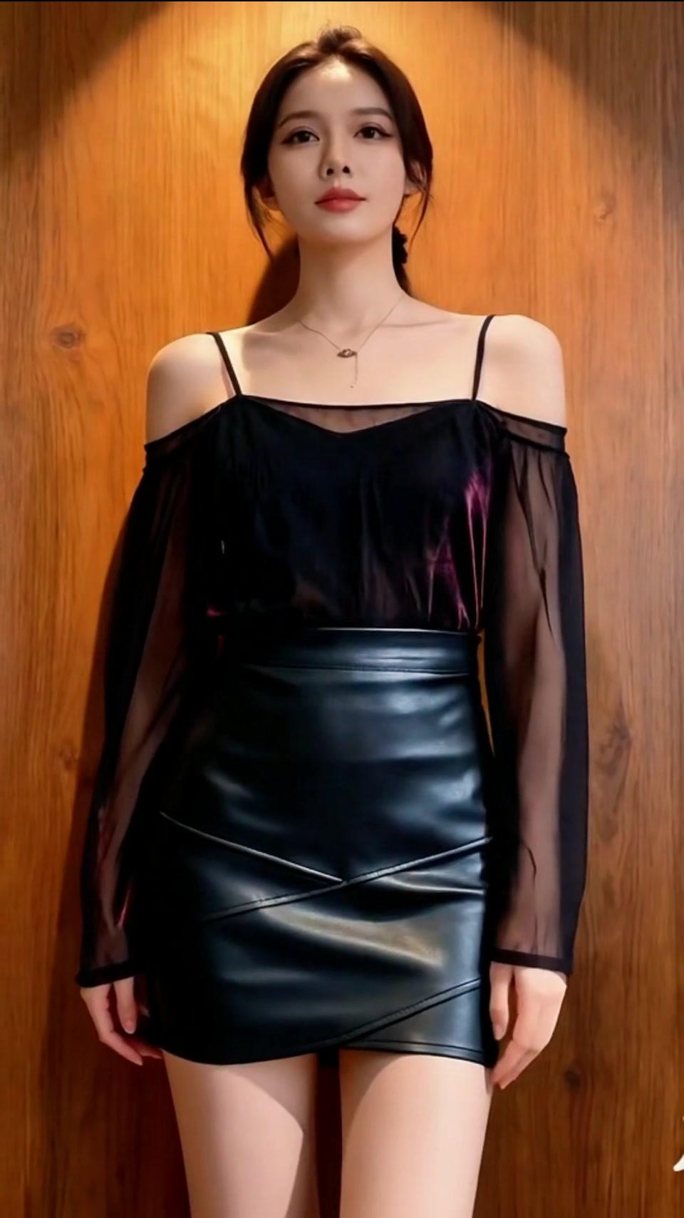 一条皮裙的N种穿法，秒变韩系小姐姐