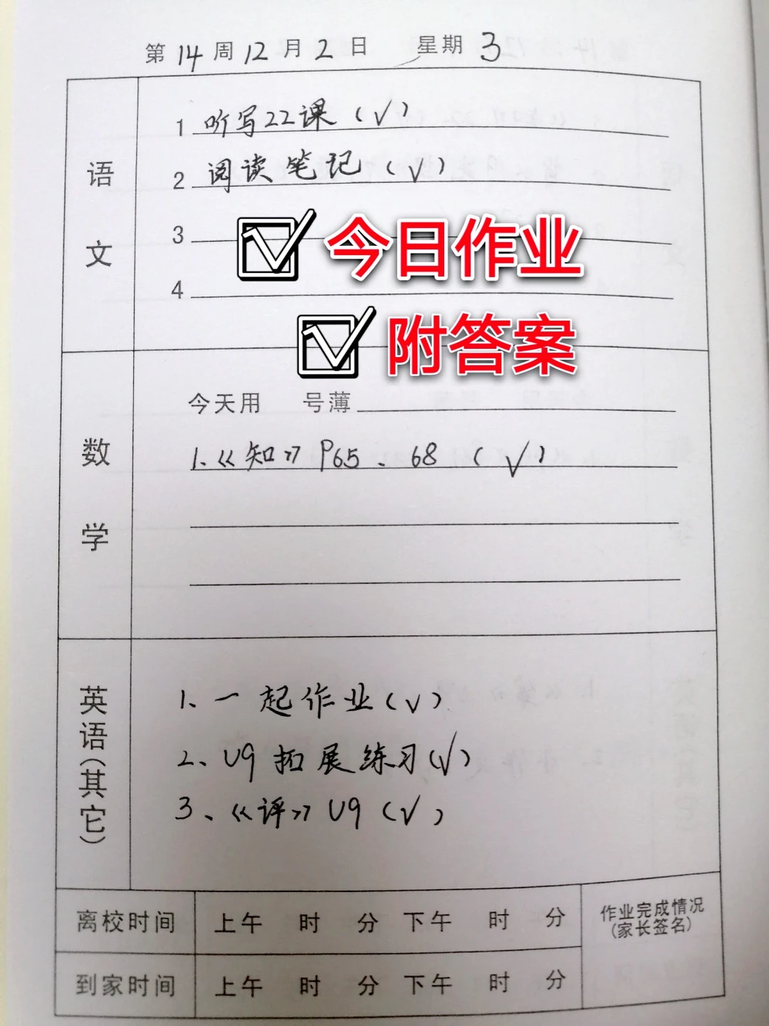 1小时完成，小六家庭作业（12月2日）