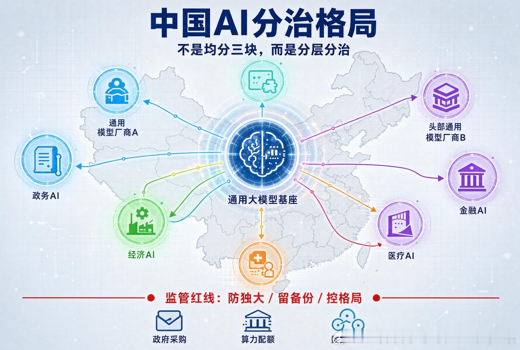 多元共生，拒绝独霸：中国AI何以走向分治的未来

关于中国AI的产业格局，当下流传两种很有市场的判断：一种信奉纯粹市场至上，认为大模型会遵循互联网旧路，最终走向赢家通吃；另一种简单照搬电信、支付的历史经验，预判行业会出现实力均等的三家均分局面。这篇评论要说清楚：这两种推演，都低估了通用 ​