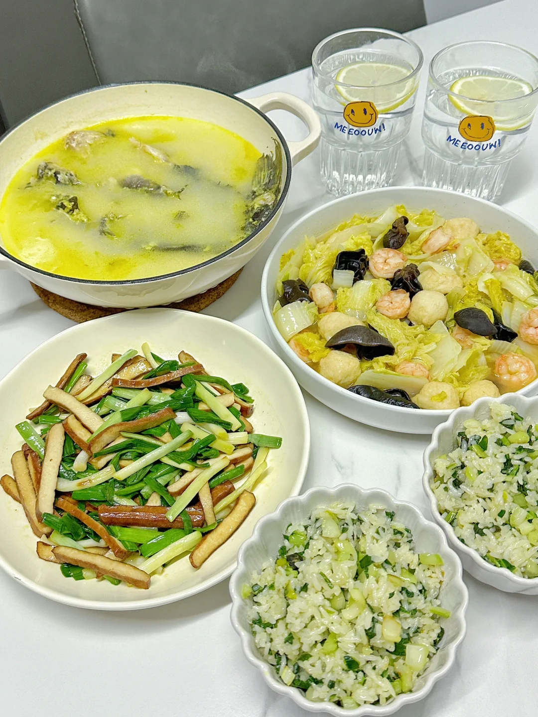 ✅晚餐分享｜虾仁白菜➕青蒜豆干➕昂刺鱼汤