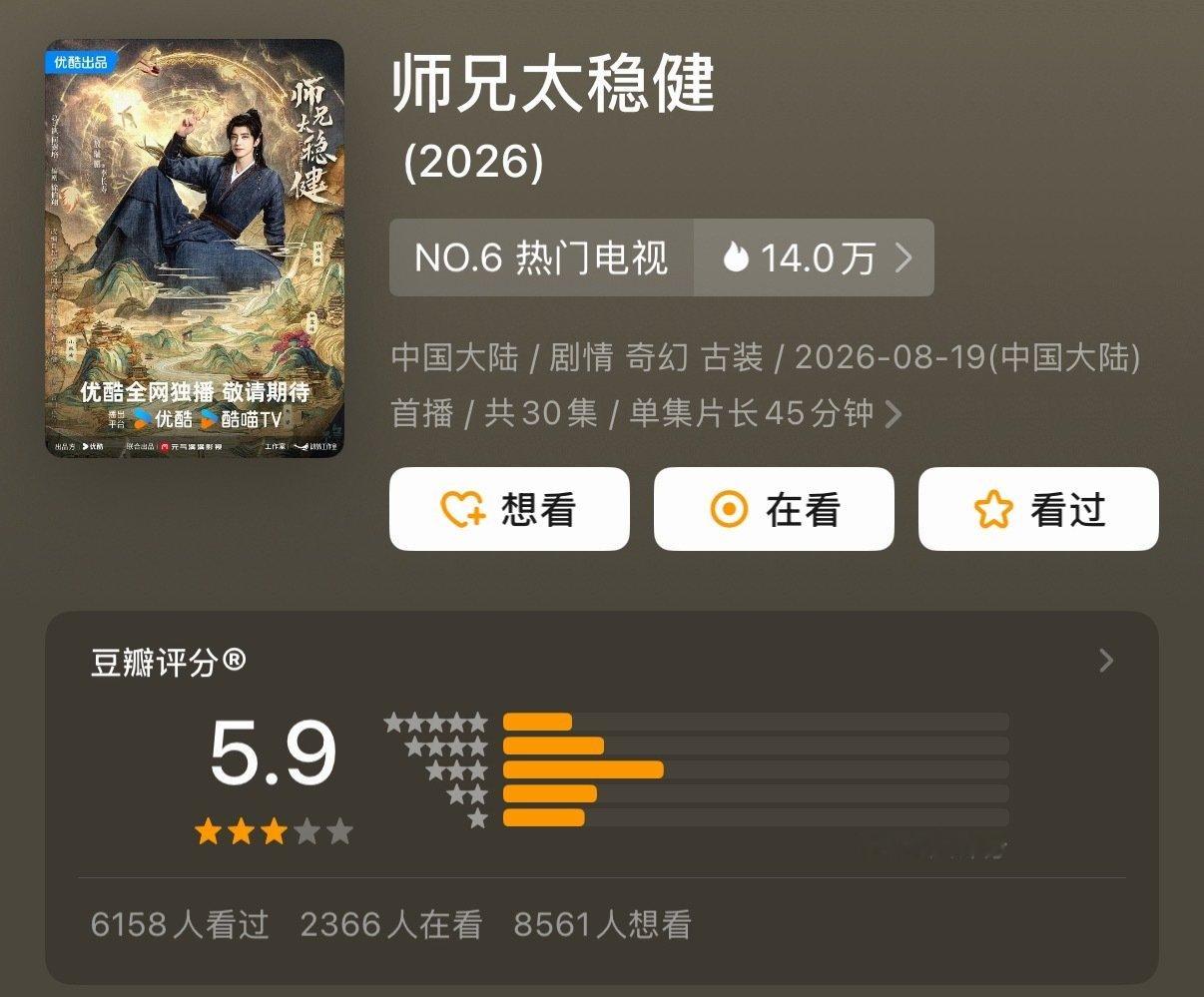 师兄太稳健开分5.9 就七千多人打分 ​