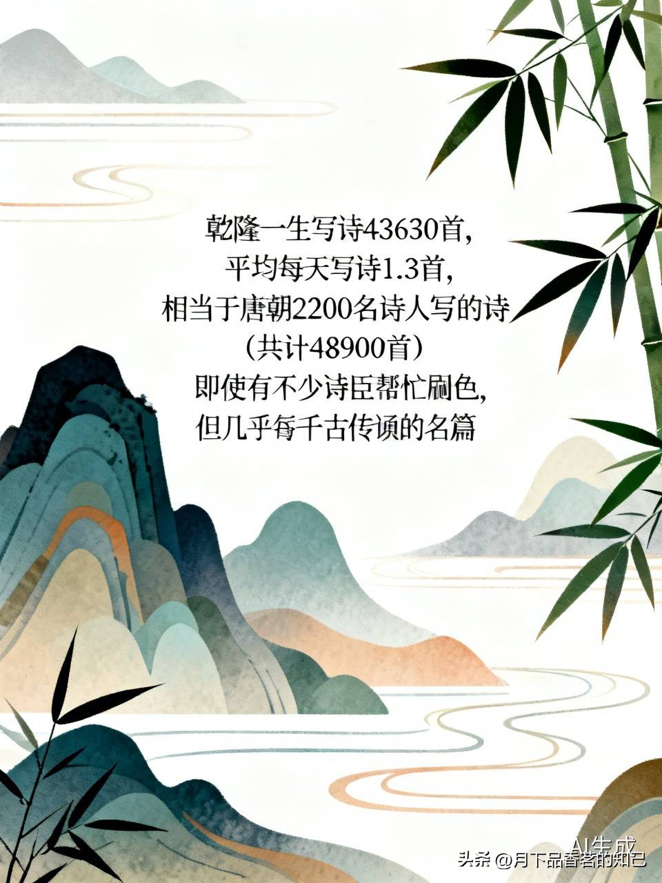 乾隆一辈子写了43630首诗，平均每天产出1.3首，总量几乎抵得上全唐诗2200位诗人攒下的48900首，就算有不少诗臣帮忙润色，翻遍全本也找不出一首能流传千古的名篇。
说起来也挺有意思，他明明在文艺上的产出和投入都拉满，按说比“稍逊风骚”的唐太宗更配得上“文帝”的谥号，结果唐太宗最初