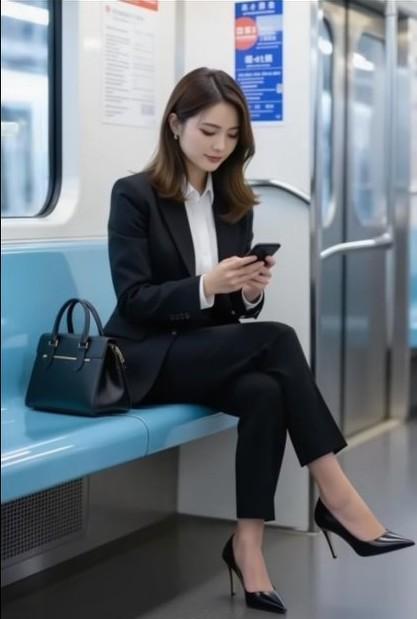 上海地铁的一位美女，如此高的颜值，好多人都不好意思做到她边上[捂脸]...