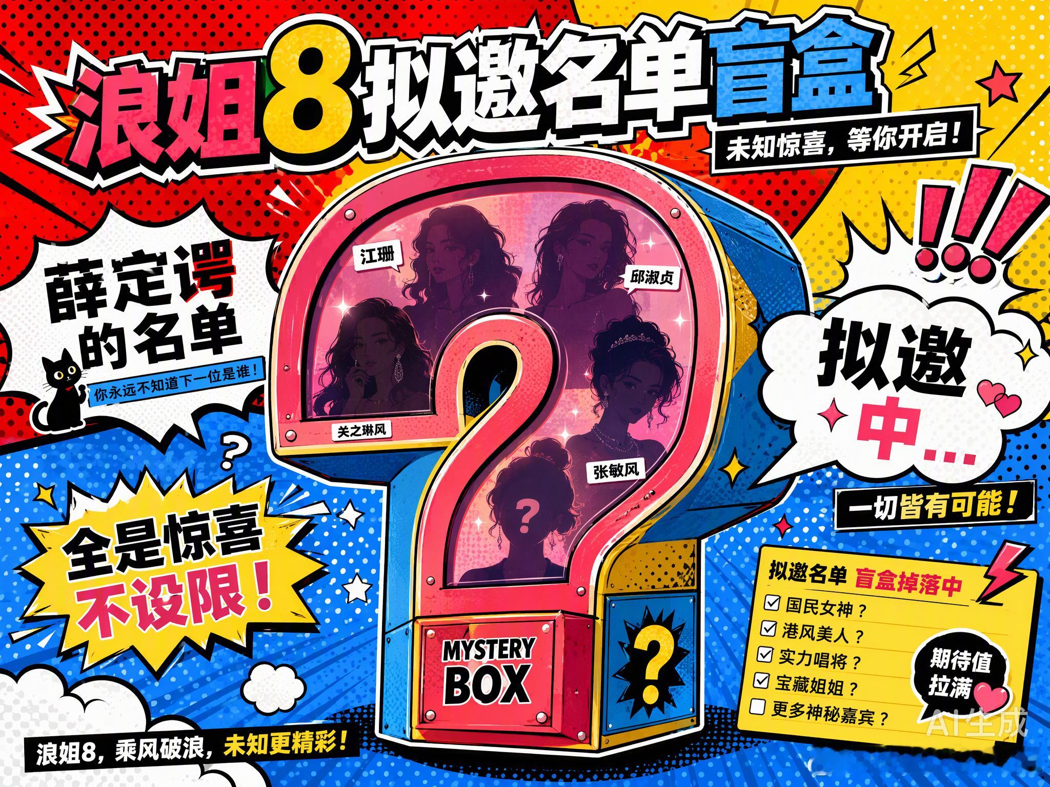 网传浪姐8的名单又更新了，江珊、邱淑贞、陈慧琳这些名字一出来，热搜立马就爆了。

但这几天看下来，你会发现这名单简直像“薛定谔的猫”，7月是一个版本，9月又是一个版本，甚至现在还有人在投票问萧蔷、邓萃雯去不去。官方招商会开了，但嘉宾一个没官宣，主打一个“拟邀”。

这种悬而未决的状态， ​