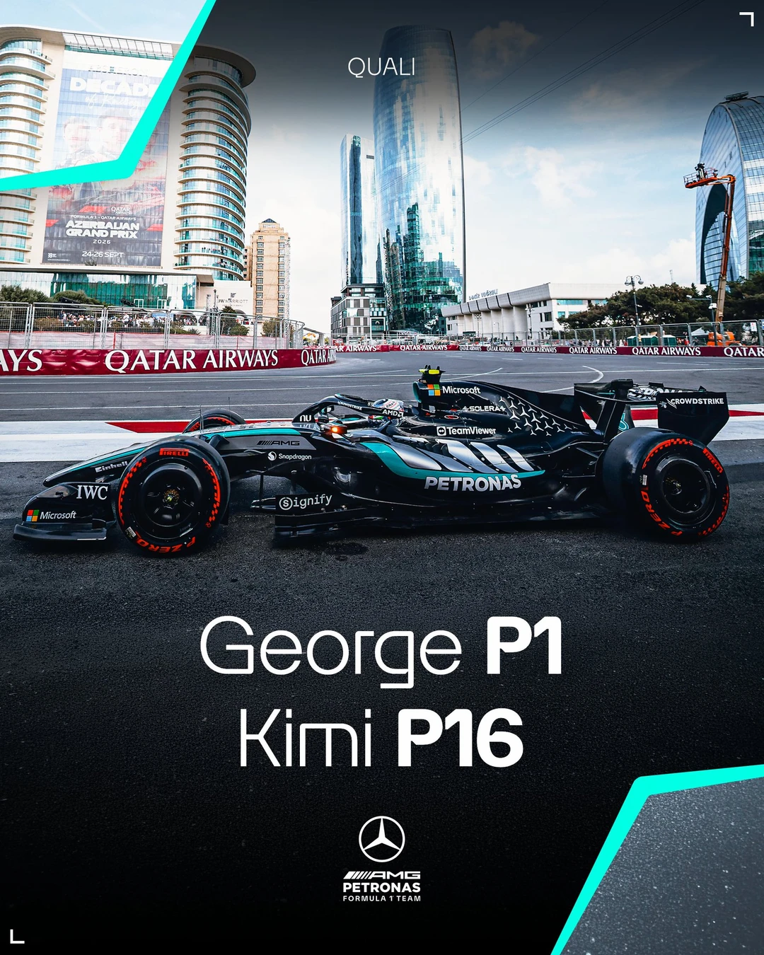 2026赛季F1阿塞拜疆🇦🇿大奖赛 排位赛结束🔚
梅赛德斯车队车手拉塞尔夺