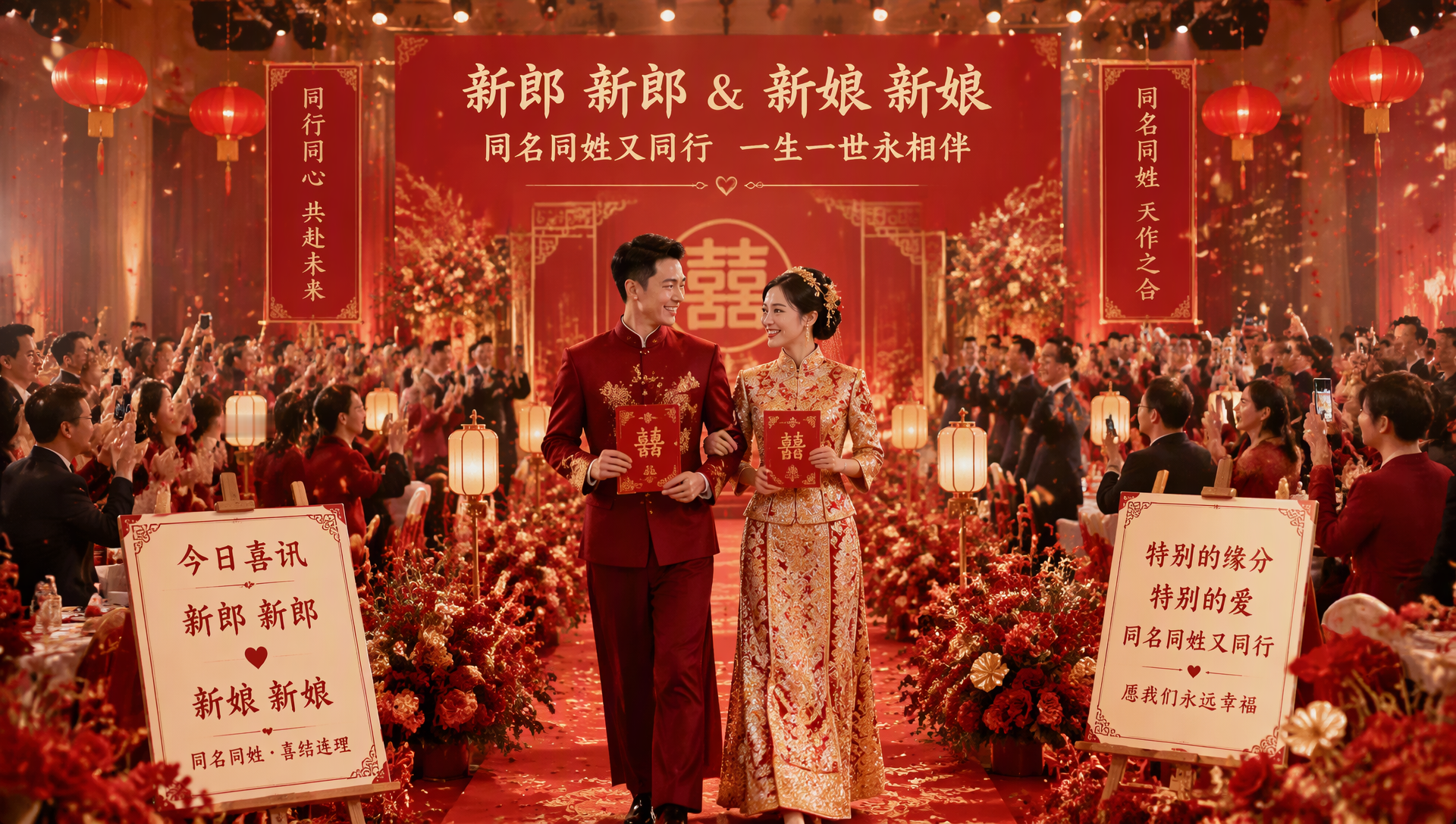 新郎新娘同名同姓还同行：这场婚礼为什么让全网都羡慕了？

最近，一场婚礼冲上热搜。

原因不是豪车排场，也不是天价彩礼，而是新郎和新娘不仅同名同姓，居然还是同行。消息一出，网友瞬间炸锅，有人直呼“电视剧都不敢这么写”，还有人调侃：“这以后吵架，喊名字都不知道在叫谁。”

可笑着笑着，很多人突然又