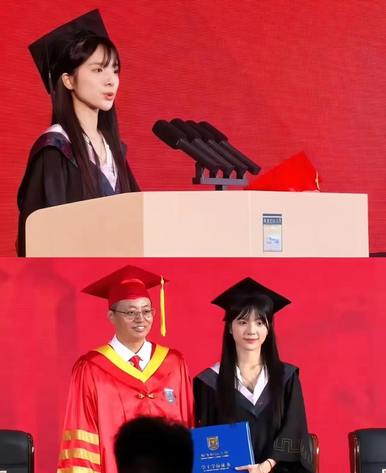 我表妹在广财毕业典礼看到了李思潼，她说了一个大实话，说李思潼和大屏幕上的差别太大了，大屏幕上那个谢南枝，是《给阿嬷的情书》里替人代笔写侨批的柔姑娘，眉眼间总含着点怯，又倔，隔着银幕都觉得她下一秒要掉眼泪。
结果今日广财广州校区体育馆现场，亲眼看到了李思潼领毕业证，还作为毕业本科生代表发言，第一感觉就