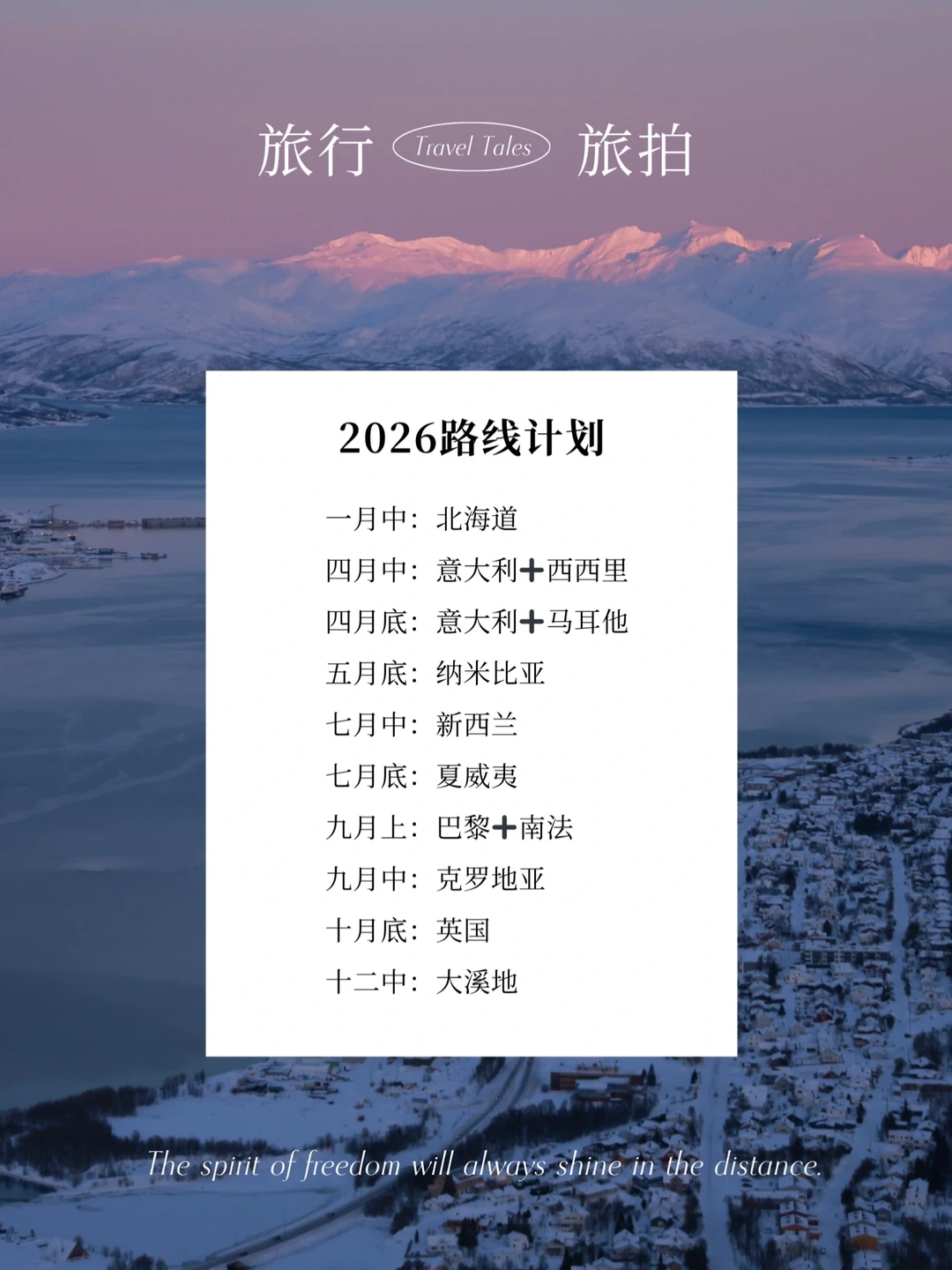 姐妹们问的2026年旅行计划出来了！📷