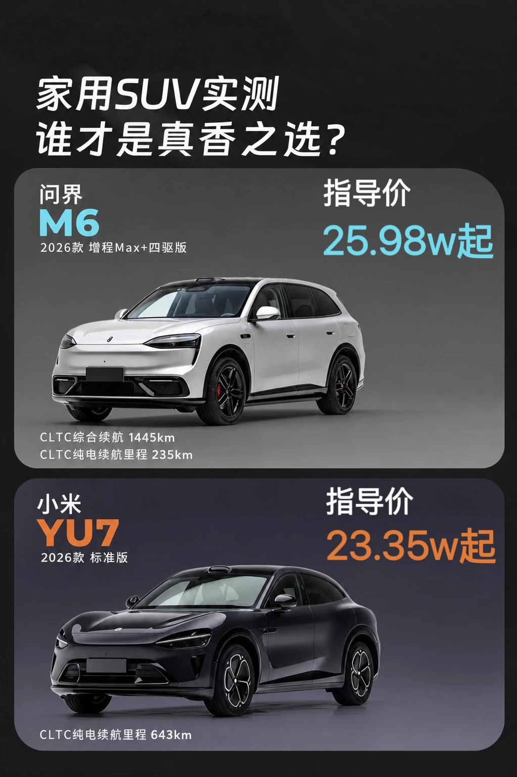 问界M6 & 小米YU7各是本命神车