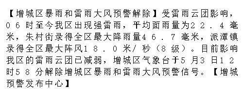 【增城区暴雨和雷雨大风预警解除】受雷雨云团影响，06时至今我区出现强雷...