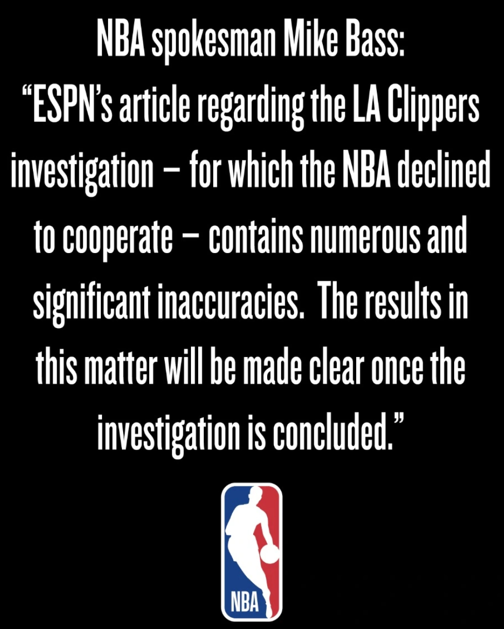 NBA联盟发言人驳斥ESPN快船报道：有多处重大错误  NBA发言人迈...