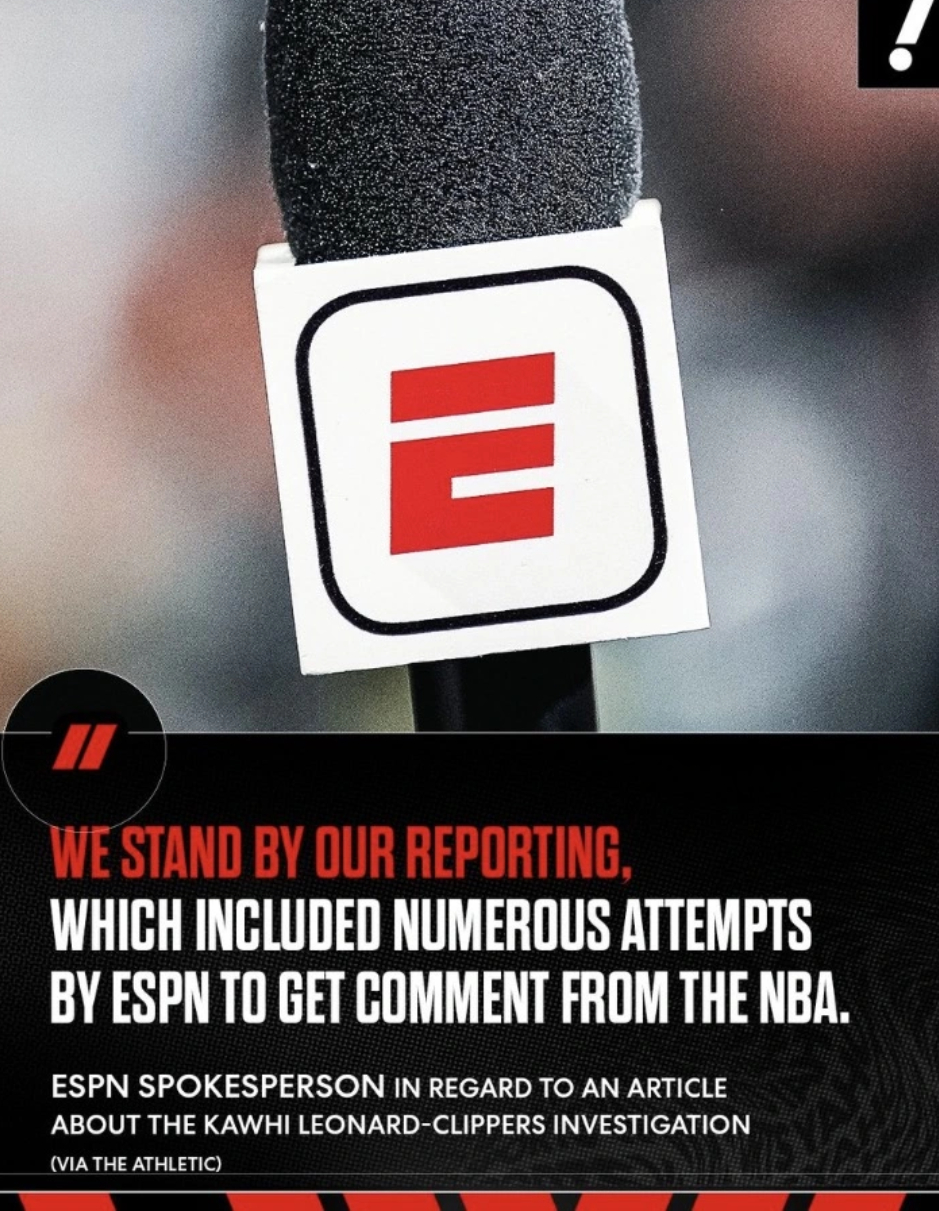 ESPN回应NBA质疑其伦纳德案调查：我们坚持关于伦纳德的报道  据T...