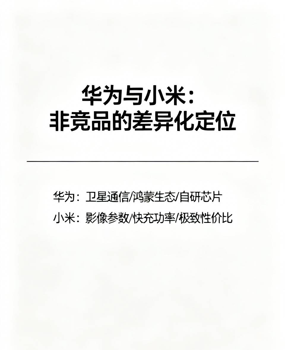 华为和小米根本不算竞品，这话真的越品越对。

就拿最新的旗舰产品线来说，华为Mate系列起售价4999元，往上探到万元级的折叠屏，核心卖点集中在卫星通信、鸿蒙生态联动、自研芯片的独特调校，很多用户换机是冲着全场景设备协同、商务属性和独家技术去的。小米数字系列起售价才3999元，堆料集中在影像参数、快
