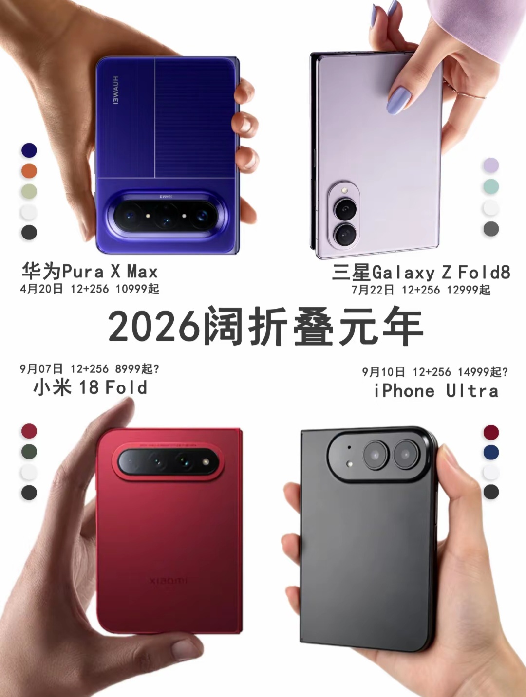 2026折叠屏大乱斗！苹果首款折叠机对上三星，国产也来抢市场
 
人群适配：数码爱好者、打算入手折叠屏的普通人、换机党
 
如果你一直在等折叠屏手机，今年真的可以好好看看。
多家大厂都拿出了重磅新品，价格和外观全都曝光。
国产、三星、苹果扎堆入场，选购难度直接拉满。
 
先说说大家最关心的苹果iPh