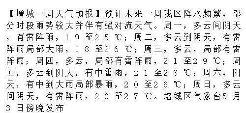 【增城一周天气预报】预计未来一周我区降水频繁，部分时段雨势较大并伴有强...