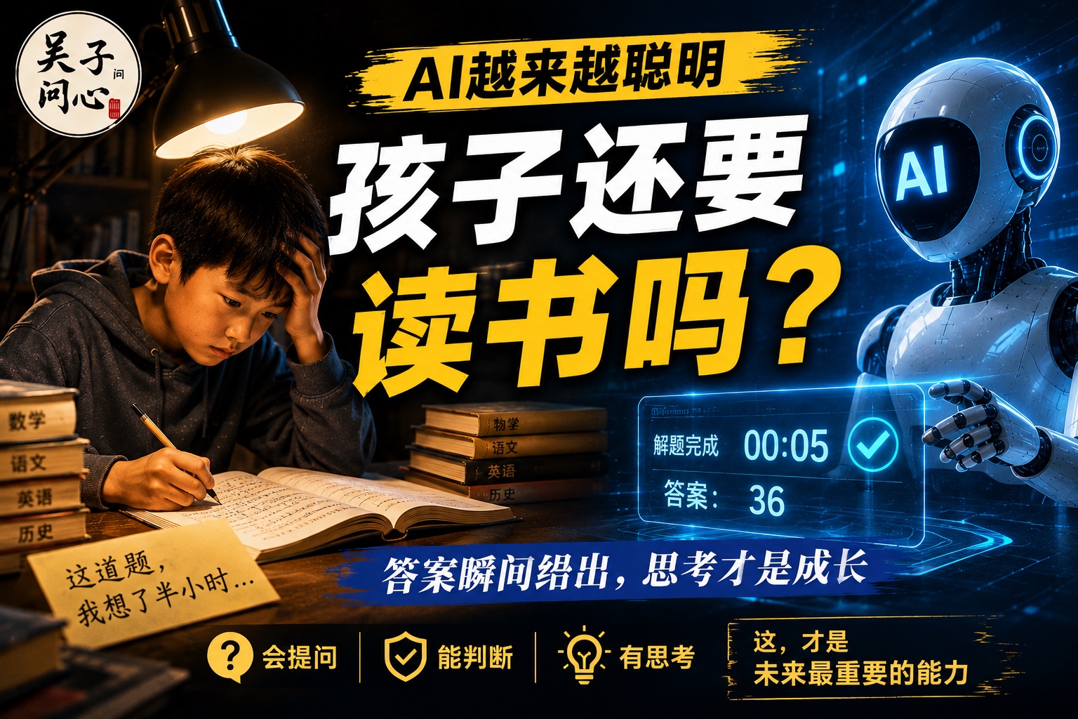 GPT-6 Astra发布了。

简单说，AI又聪明了一大截：编程、研究、操作电脑、处理复杂任务都更强了。

可我这个当父亲的想到一个题？
AI几秒钟就能做出来的题，孩子为什么还要想半小时？

后来我想明白了。

答案可能只值5秒钟，但孩子那半小时练的是：

分析、试错、判断和坚持。

计算器没有消