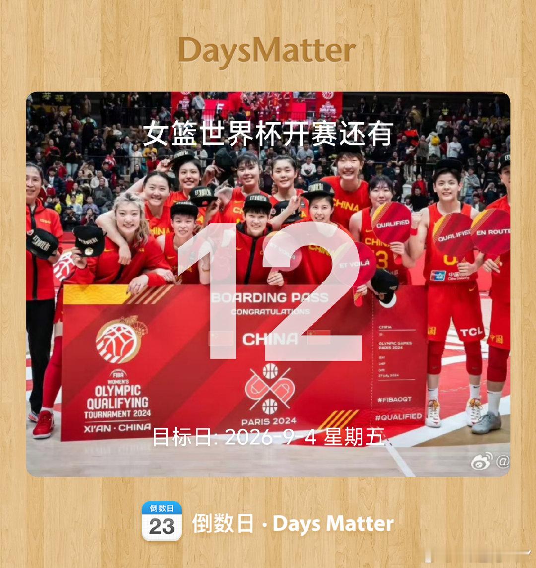 每日倒计时，中国女篮加油 ​