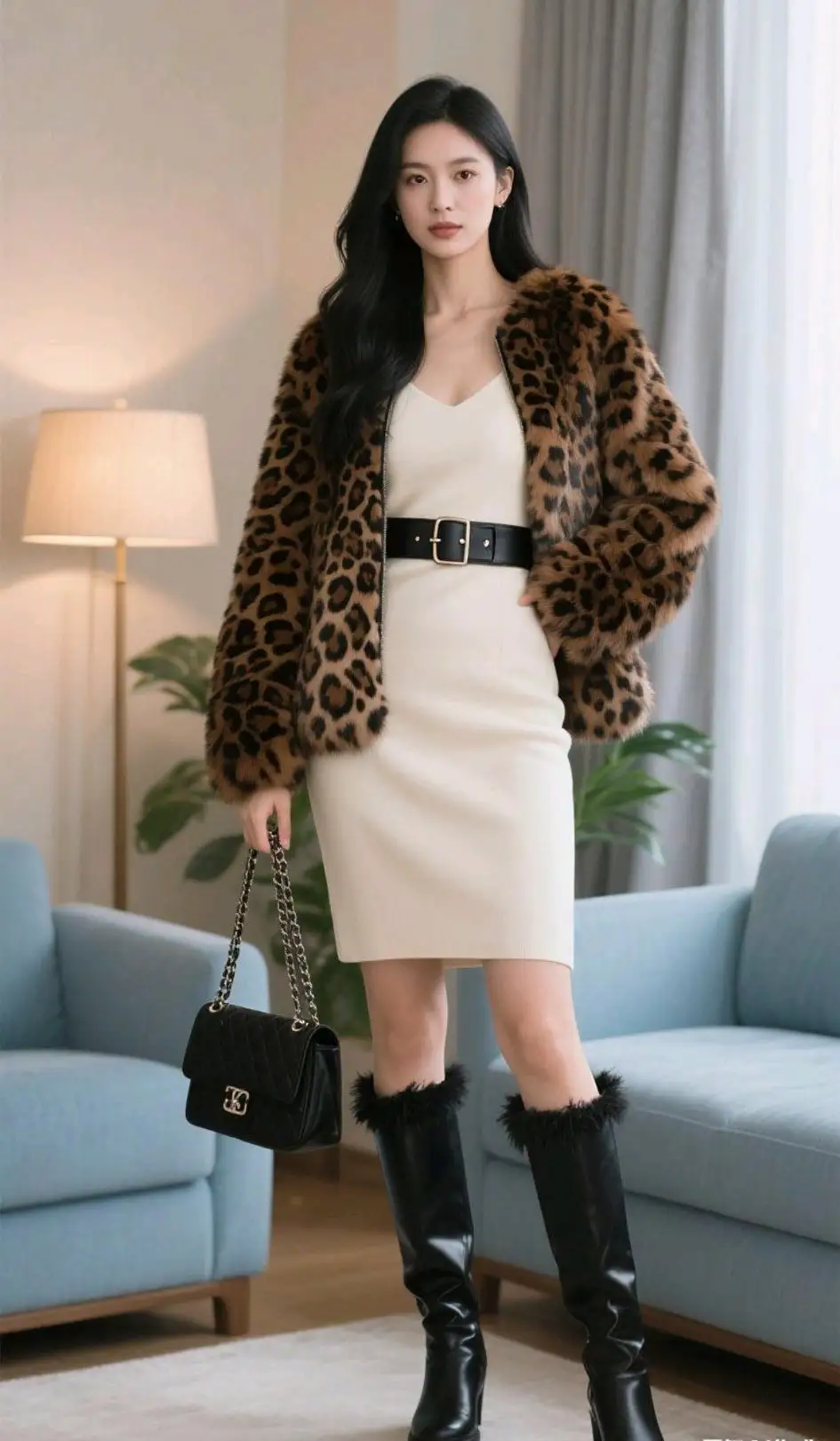 穿豹纹大衣美女