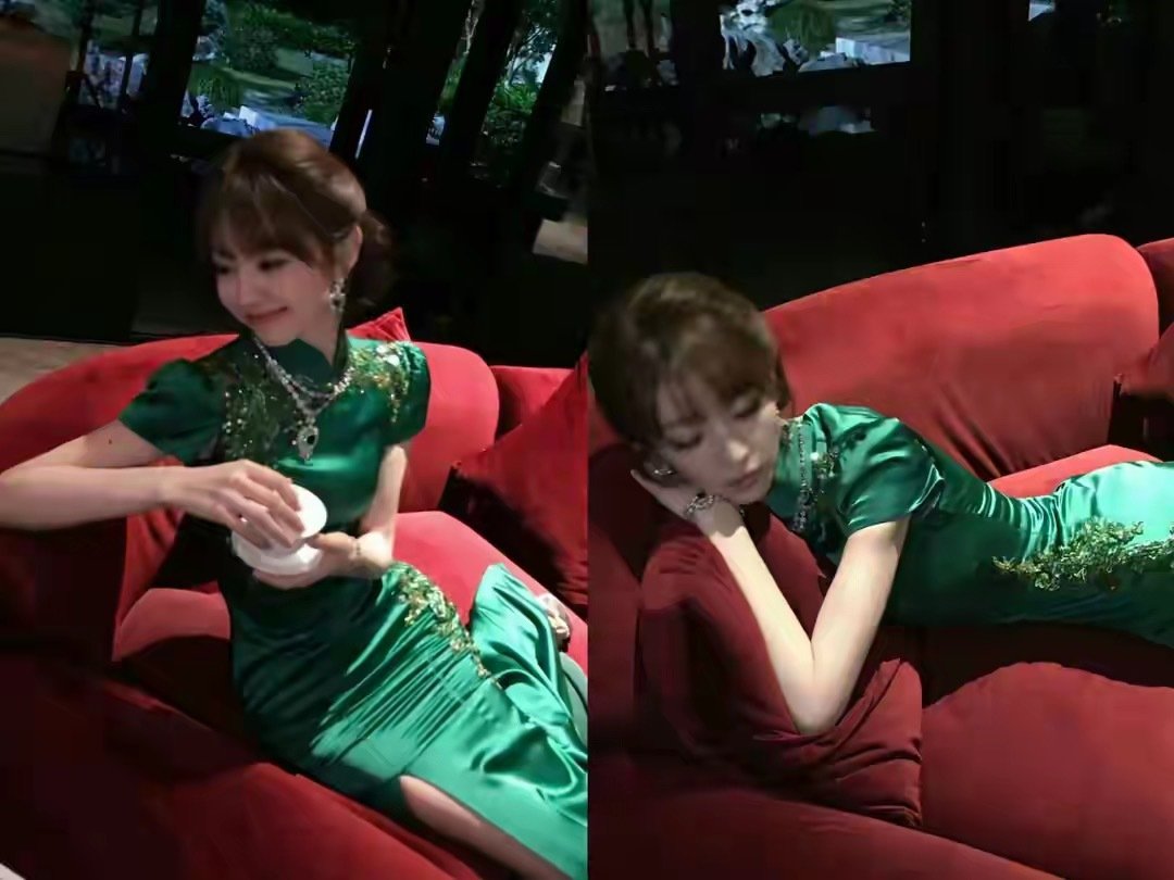 湾区晚会女星造型：田曦薇翡翠绿旗袍，把甜妹标签留在身后 ​