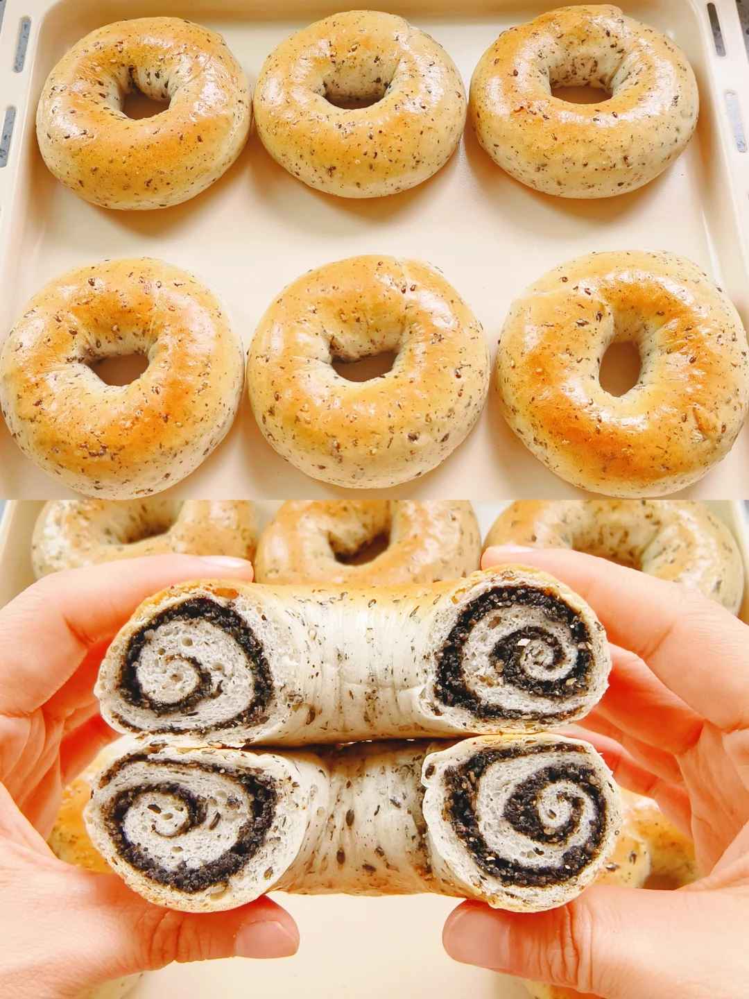 减脂期主食🔥外脆内韧无油低糖黑芝麻贝果