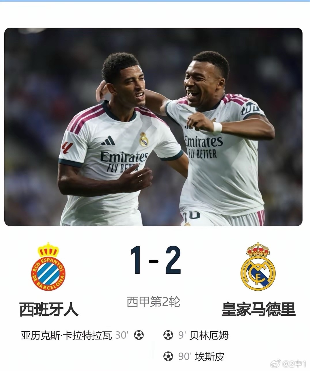 随着皇马2-1绝杀西班牙人，彻底暴露出3大不争的事实——
​1.把维尼休斯撤下首发，姆巴佩去打左路！让埃斯皮打中锋，皇马会有更多的收获
​2.皇马中场还是乱，必须得有一个好的中场，能控球，能分球能出球的，而且感觉一个都不够。
​3.贝林厄姆、居莱尔、科纳特皇马全场表现最好的三个人，埃斯皮是真 ​