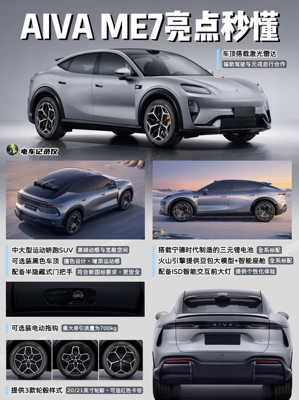 全新品牌首款车型‼️AIVA ME7配置有何亮点？