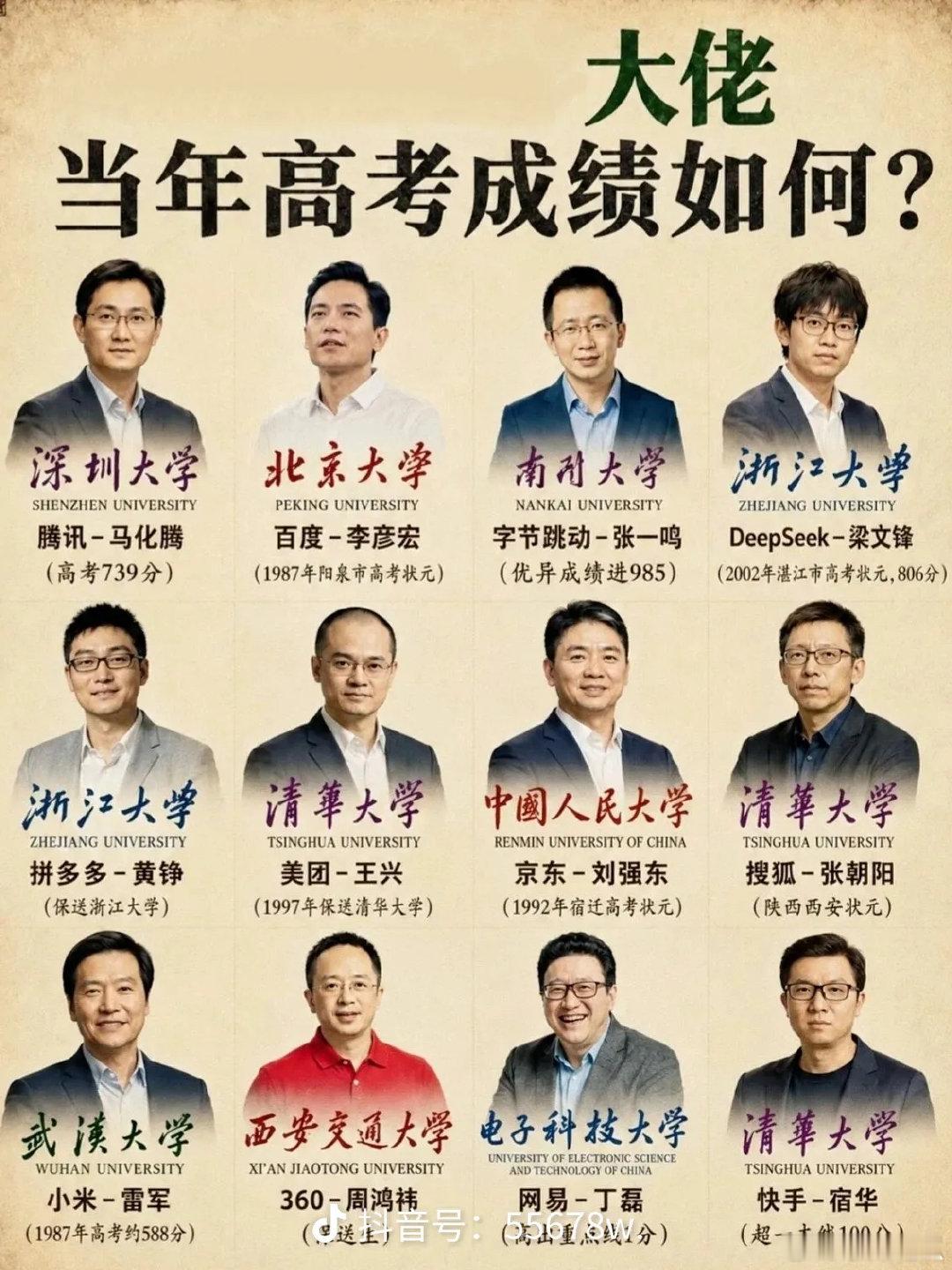 雷军跟其他几个的老板比起来，高考才580多分，是不是差的有点多？

#小米##雷军##汽车# ​