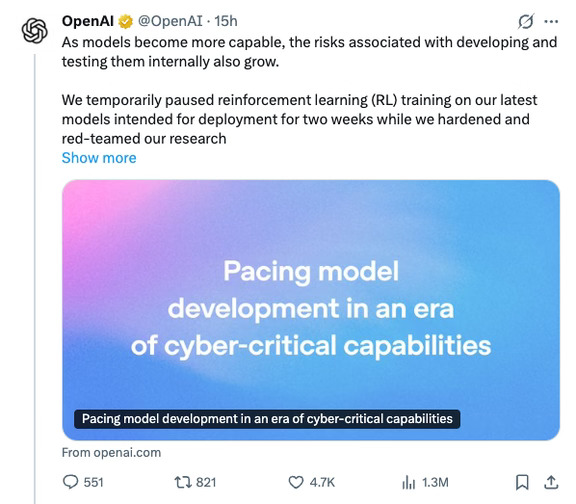 OpenAI主动停了两周RL训练