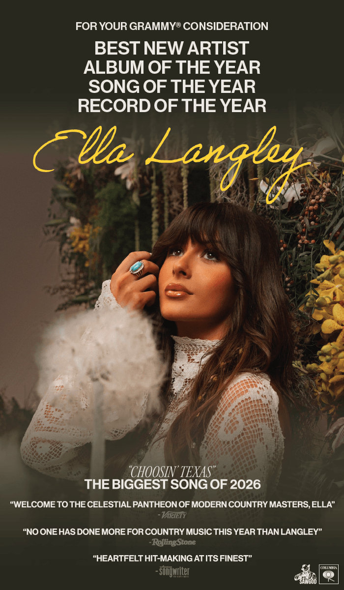【格莱美2027】村嘉桦 Ella Langley 第69届格莱美奖「For Your Consideration / 供您考虑」FYC公关海报揭晓，确认报名传统4大通类奖项： ​