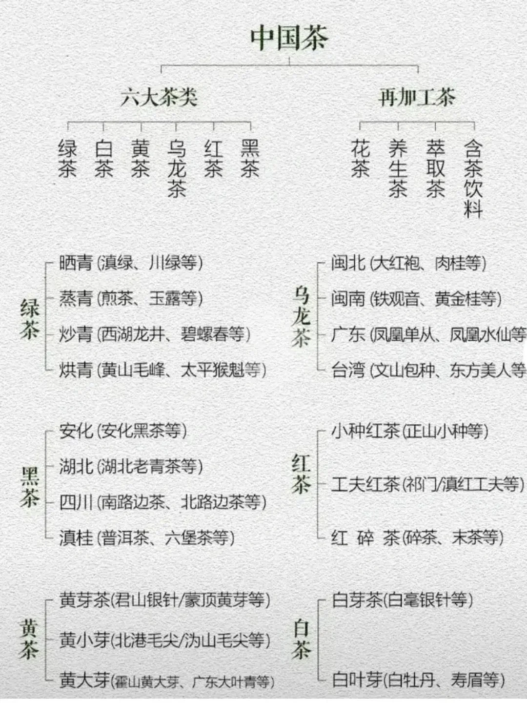 一张图看懂我国茶叶种类，六大茶系一目了然
