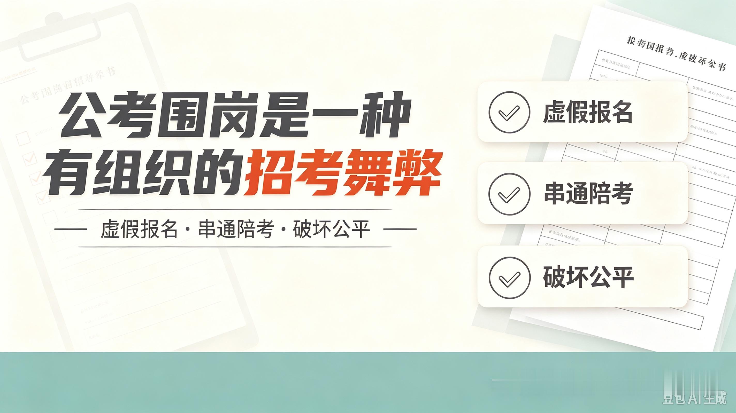 你听说过工程“围标”的一些违法案件，但你听说过“公考围岗”吗？！
2027国考已经开始报名，最近“围岗”这个词，再次被大家热议，人民日报也专门对此发声点评。
什么是围岗？简单来说，就是一些考生、培训机构串通起来，盗用别人的身份信息，集中报名同一个岗位。他们故意把报名数据炒高，造出几百人抢一个岗位的假