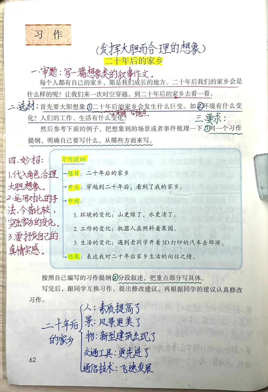 五上语文第四单元习作《二十年后的家乡》笔记