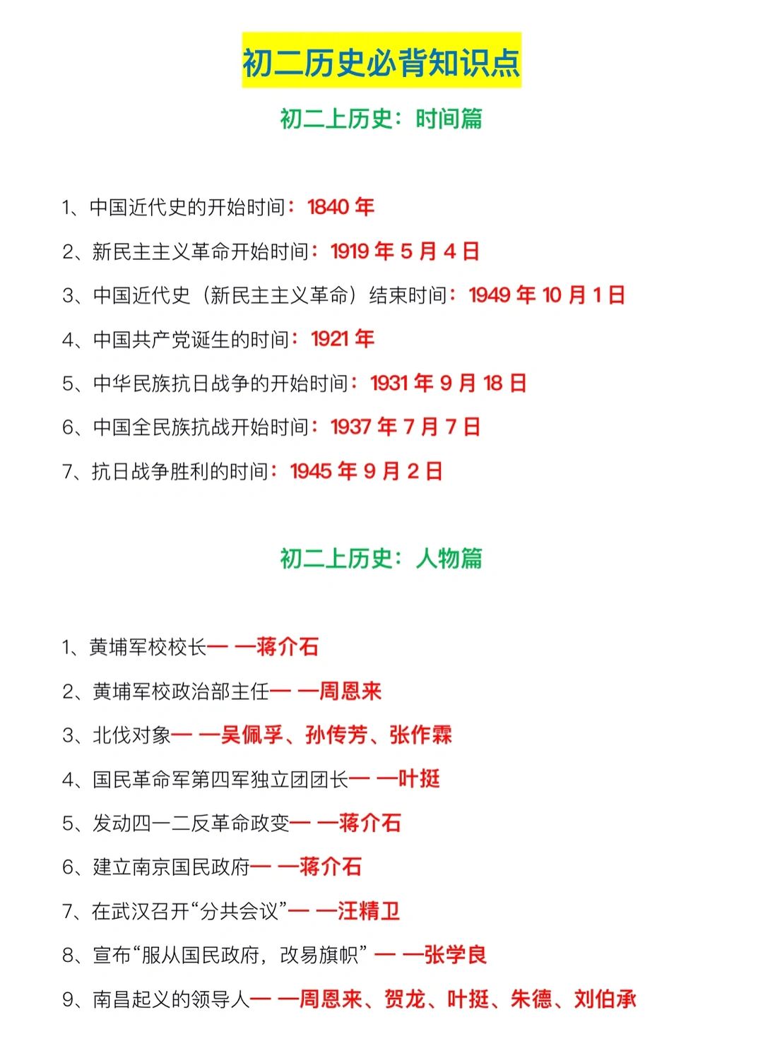 八年级上册历史，专项综合训练必背知识点‼️