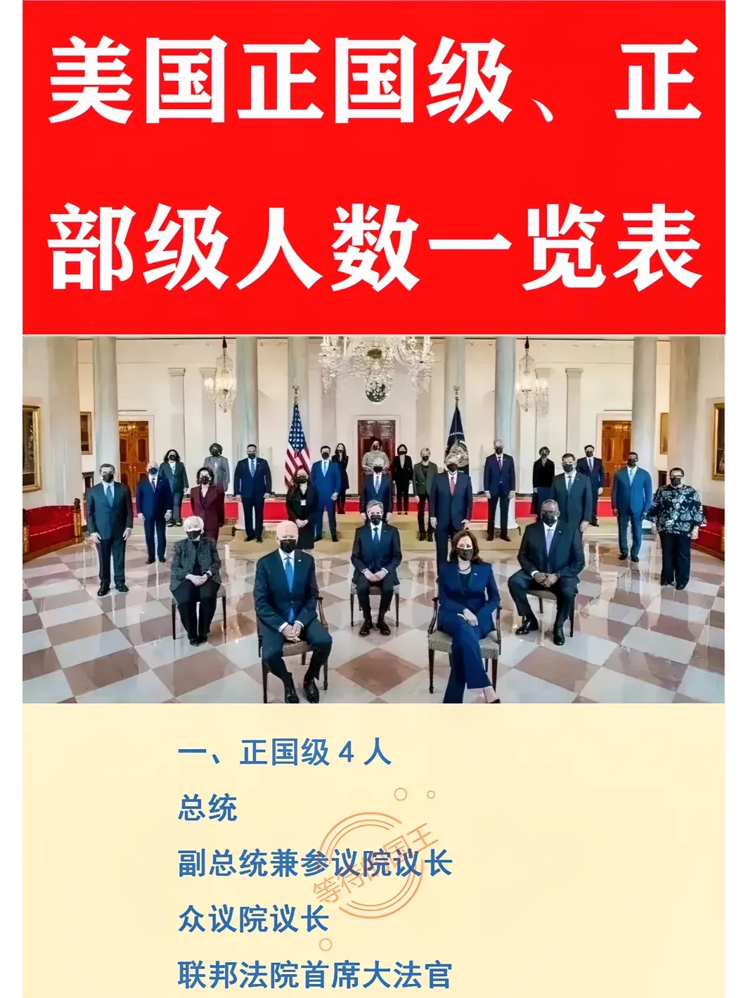 美国：有4位正国级干部。